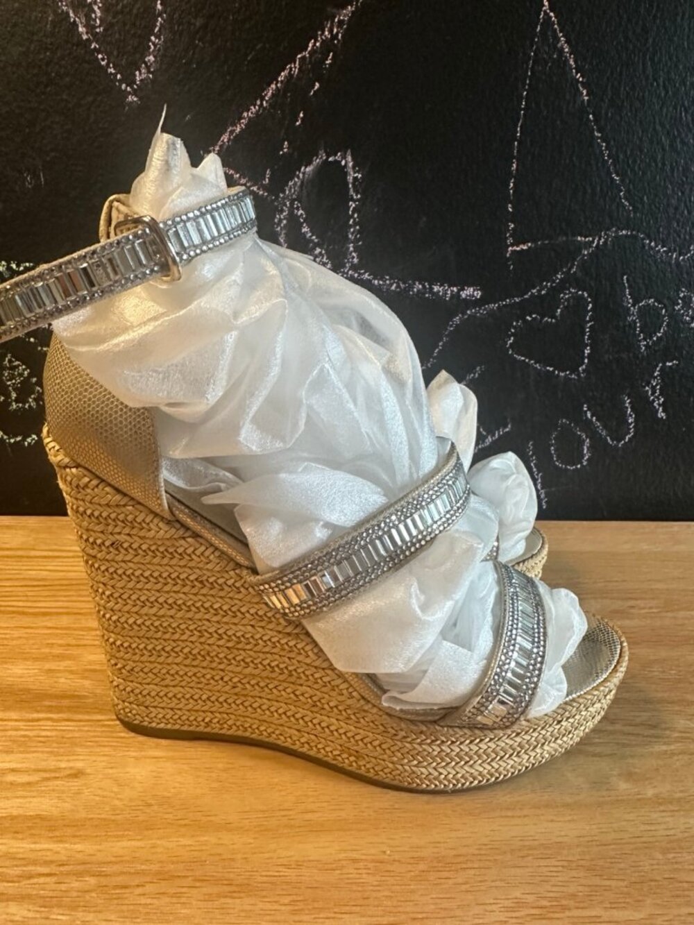 Aldo  Crystal Platform Metallic Rhinestone Wedge Sandals